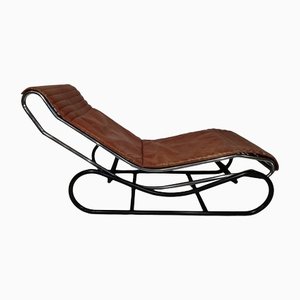 Chaise Longue in Chromed Metal & Brass Leather, Italy, 1960s-HNE-1178158