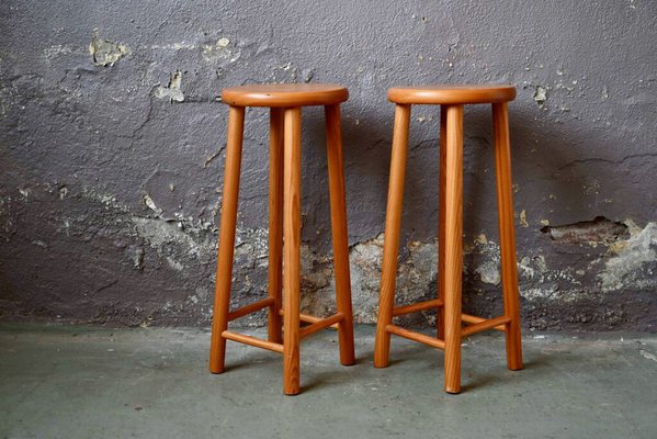 Chalet Style Pine Bar Stools, 1970s, Set of 2-AIU-1822234