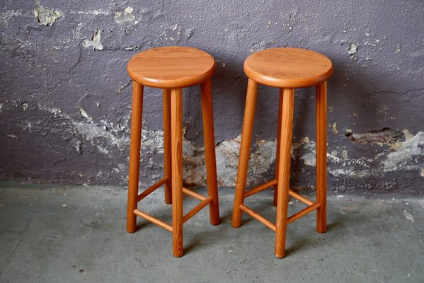 Chalet Style Pine Bar Stools, 1970s, Set of 2-AIU-1822234