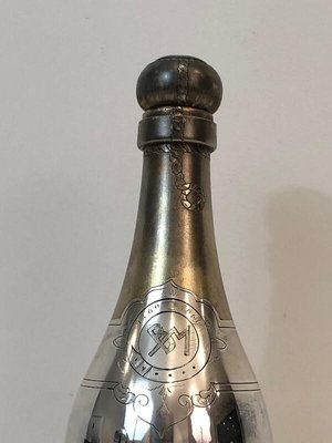 Champagne Bottle Shaker in Silver Plated Metal and Brass, France, 1930s-BA-803696