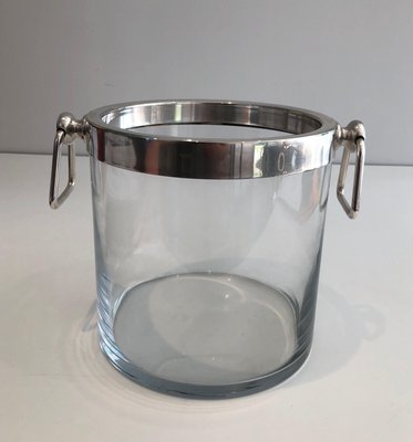 Champagne Bucket in Glass and Silver Metal, 1970s-BA-1458012