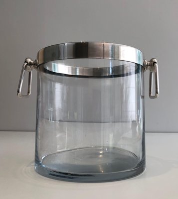 Champagne Bucket in Glass and Silver Metal, 1970s-BA-1458012