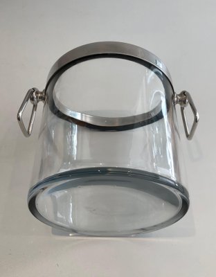 Champagne Bucket in Glass and Silver Metal, 1970s-BA-1458012