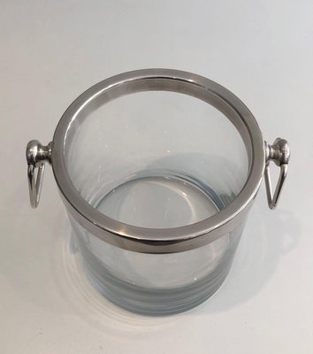 Champagne Bucket in Glass and Silver Metal, 1970s-BA-1458012