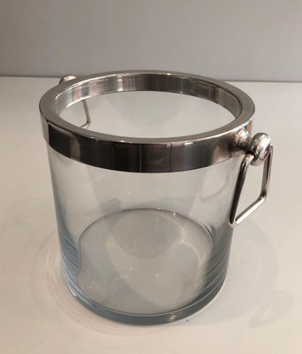 Champagne Bucket in Glass and Silver Metal, 1970s-BA-1458012