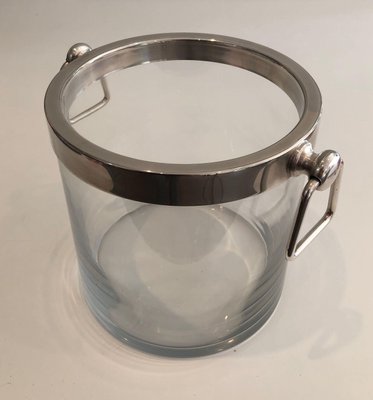 Champagne Bucket in Glass and Silver Metal, 1970s-BA-1458012