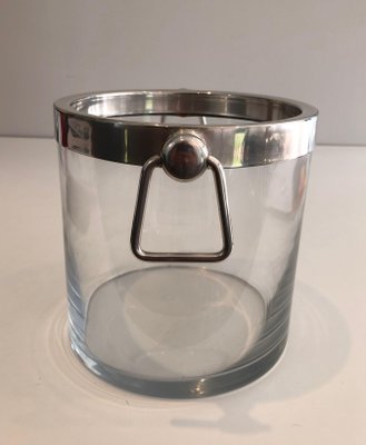 Champagne Bucket in Glass and Silver Metal, 1970s-BA-1458012