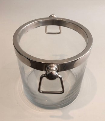 Champagne Bucket in Glass and Silver Metal, 1970s-BA-1458012