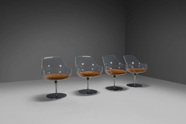 Champagne Chairs in Suede & Acrylic Glass attributed to Estelle & Erwine Laverne, 1957, Set of 4-QT-2036594