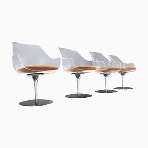 Champagne Chairs in Suede & Acrylic Glass attributed to Estelle & Erwine Laverne, 1957, Set of 4-QT-2036594