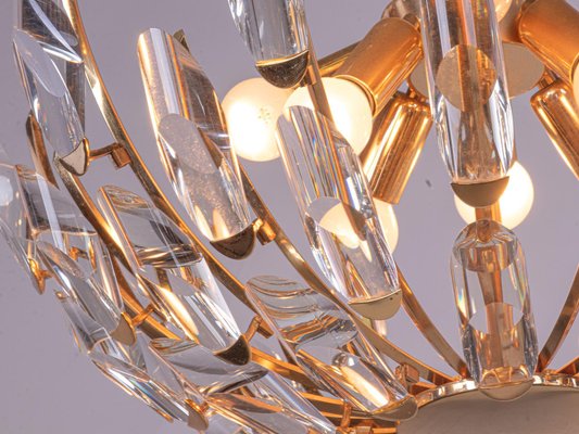 Chandelier Crystal Glass & Gilt Brass from Stilkronen, Italy, 1970s-DEK-2039457