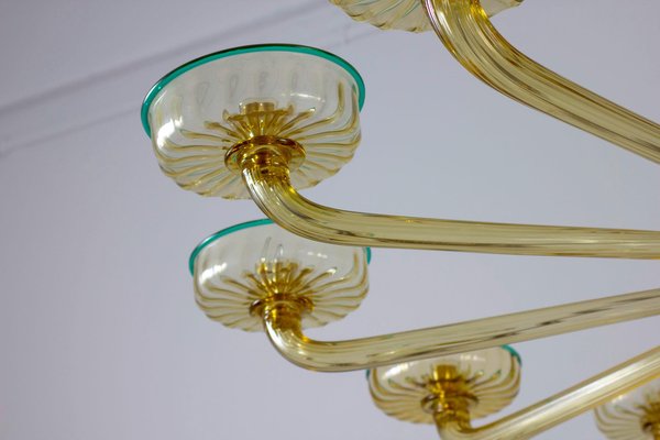 Chandelier in Amber and Emerald Hand Blown Glass attributed to Venini, 1970s-MBH-1757450