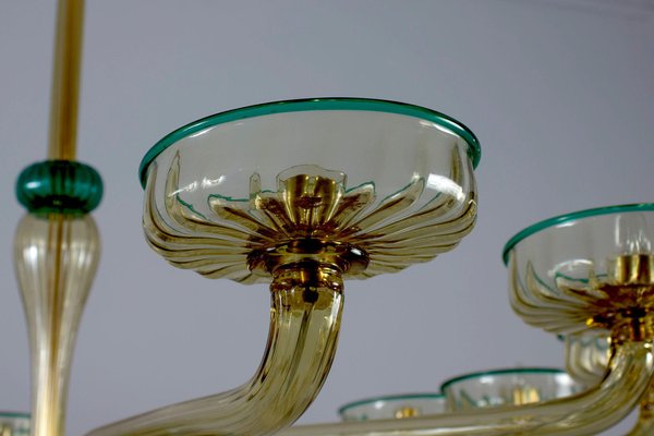 Chandelier in Amber and Emerald Hand Blown Glass attributed to Venini, 1970s-MBH-1757450