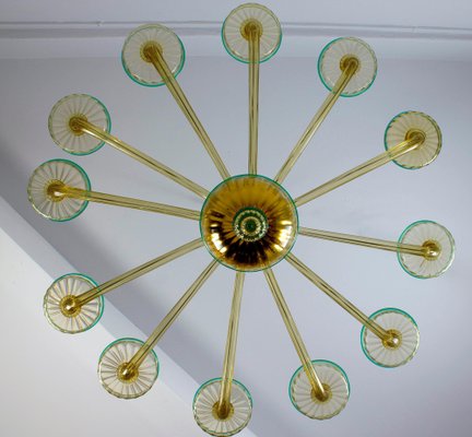 Chandelier in Amber and Emerald Hand Blown Glass attributed to Venini, 1970s-MBH-1757450