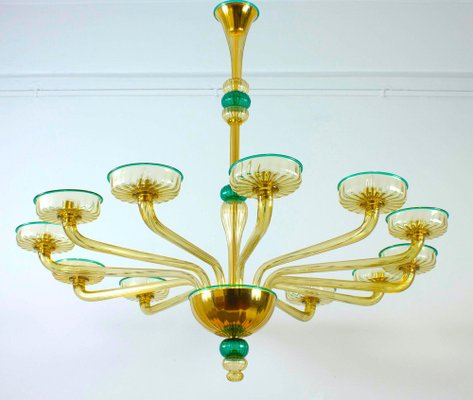 Chandelier in Amber and Emerald Hand Blown Glass attributed to Venini, 1970s-MBH-1757450