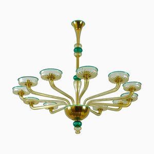 Chandelier in Amber and Emerald Hand Blown Glass attributed to Venini, 1970s-MBH-1757450