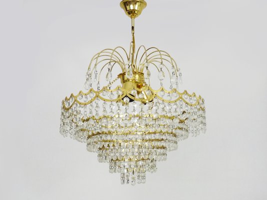 Chandelier in Brass Crown Ceiling Light, 6 Floors, 3 Lights, 1980s-MZP-2019683