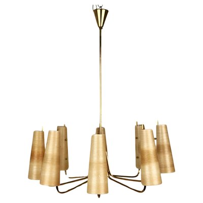 Chandelier in Brass with Fiber Glass Shades by Rupert Nikoll, Austria, 1962-BAF-1729789