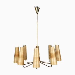 Chandelier in Brass with Fiber Glass Shades by Rupert Nikoll, Austria, 1962-BAF-1729789