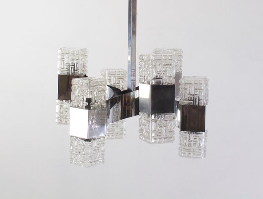 Chandelier in Chrome and Glass by Gaetano Sciolari, Italy, 1960s-FO-685783