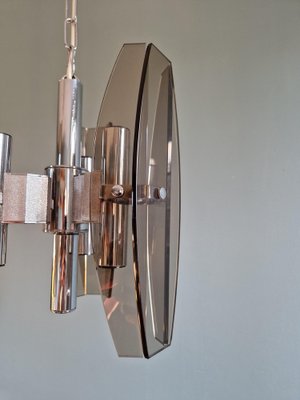 Chandelier in Chromed Metal and Smoked Glass from Veca, Italy, 1970s-FAX-1795984