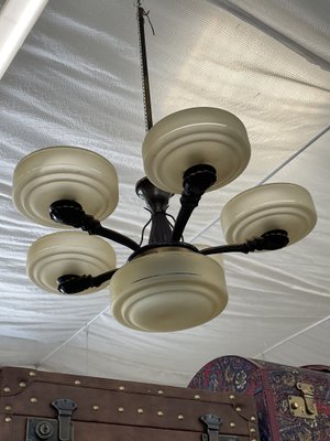 Chandelier in Glass and Metal, 1940s-BNU-1065043