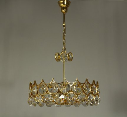 Chandelier in Gold Plate and Faceted Crystals from Palwa, 1970s-CW-1769047