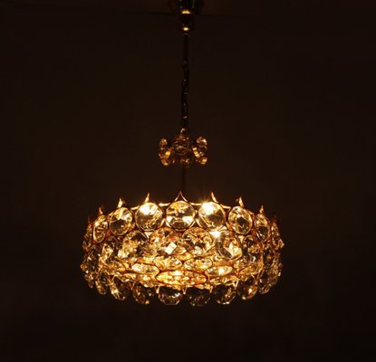 Chandelier in Gold Plate and Faceted Crystals from Palwa, 1970s-CW-1769047