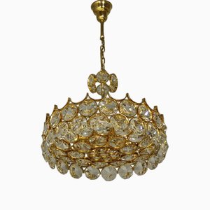 Chandelier in Gold Plate and Faceted Crystals from Palwa, 1970s-CW-1769047