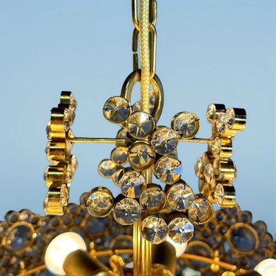 Chandelier in Gold Plate & Crystals attributed to Ernst Palme for Palwa, 1970s-QUV-2021198