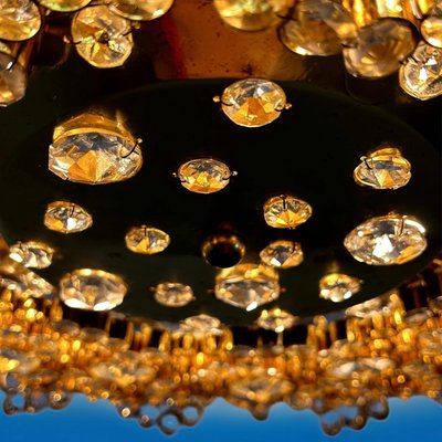 Chandelier in Gold Plate & Crystals attributed to Ernst Palme for Palwa, 1970s-QUV-2021198