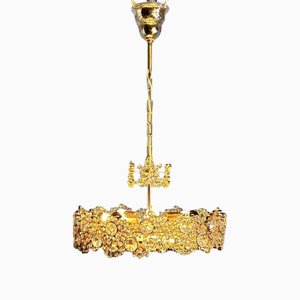 Chandelier in Gold Plate & Crystals attributed to Ernst Palme for Palwa, 1970s-QUV-2021198