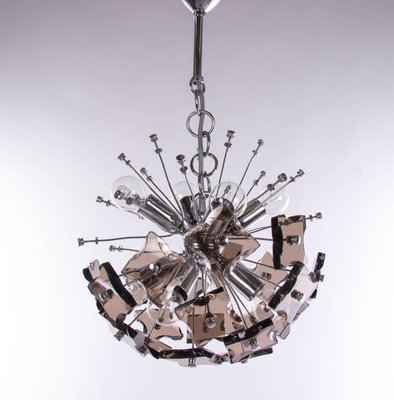 Chandelier in Smoked Murano Glass & Chrome from Fontana Arte, 1960s, Italy-DEK-932623