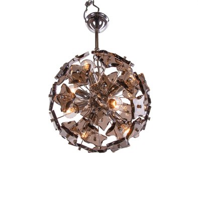 Chandelier in Smoked Murano Glass & Chrome from Fontana Arte, 1960s, Italy-DEK-932623