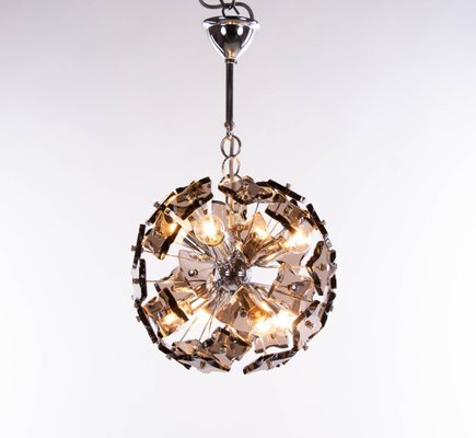 Chandelier in Smoked Murano Glass & Chrome from Fontana Arte, 1960s, Italy-DEK-932623