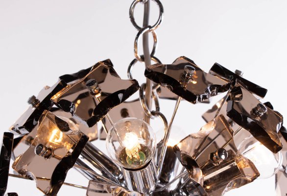 Chandelier in Smoked Murano Glass & Chrome from Fontana Arte, 1960s, Italy-DEK-932623