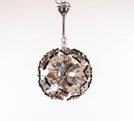 Chandelier in Smoked Murano Glass & Chrome from Fontana Arte, 1960s, Italy-DEK-932623