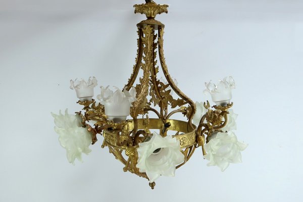 Chandelier with 12 Lights in Gilt Bronze, Late 19th Century-RVK-2024455