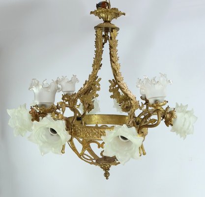 Chandelier with 12 Lights in Gilt Bronze, Late 19th Century-RVK-2024455