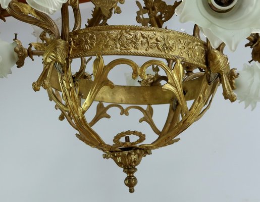 Chandelier with 12 Lights in Gilt Bronze, Late 19th Century-RVK-2024455