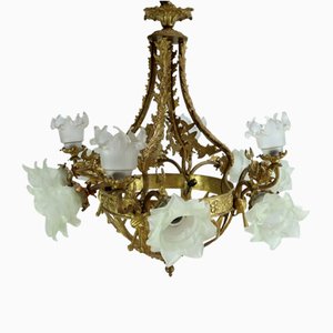 Chandelier with 12 Lights in Gilt Bronze, Late 19th Century-RVK-2024455