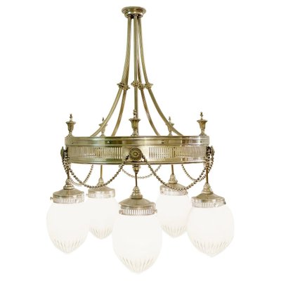 Chandelier with 5-Light in Silvered Bronze and Cut Crystal, France-FGA-922593