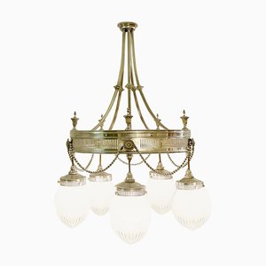 Chandelier with 5-Light in Silvered Bronze and Cut Crystal, France-FGA-922593