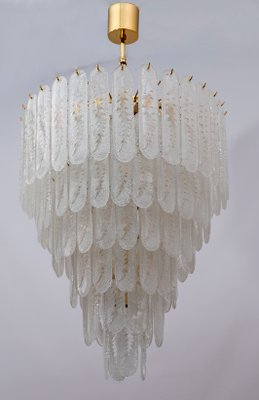 Chandelier with 6-Storey Glass of Murano Grit and Brass, 1970s-FER-991667