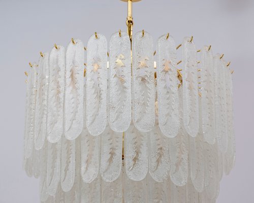 Chandelier with 6-Storey Glass of Murano Grit and Brass, 1970s-FER-991667