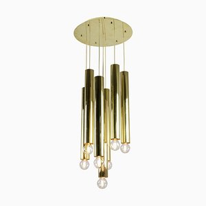 Chandelier with 7-Lights in Gilt Brass, 1970s-CEJ-733197