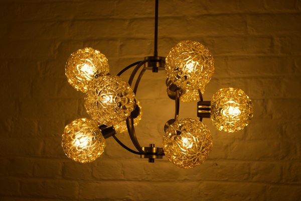 Chandelier with Amber Globes in the style of H. Tynell-OWS-1736550