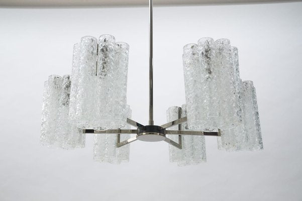 Chandelier with Chrome & Crystal Glass Tubes from Doria, 1970s-KQB-1239212