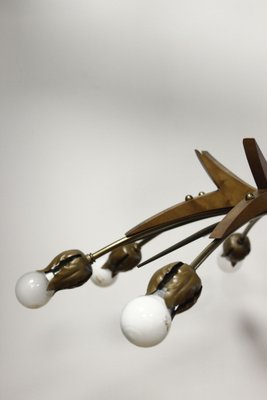 Chandelier with Copper Arms, Brass & Teak in the style of Stilnovo, Italy, 1960s-XIJ-1742445