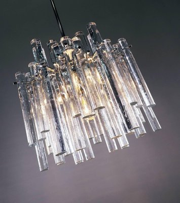 Chandelier with Iced Crystal Rods & Chrome from Kinkeldey, 1960s, Germany-DEK-932605